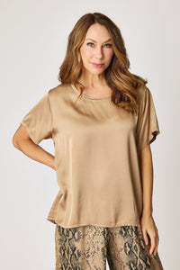 Crew Neck Satin Short Sleeve Blouse (6 Colors)