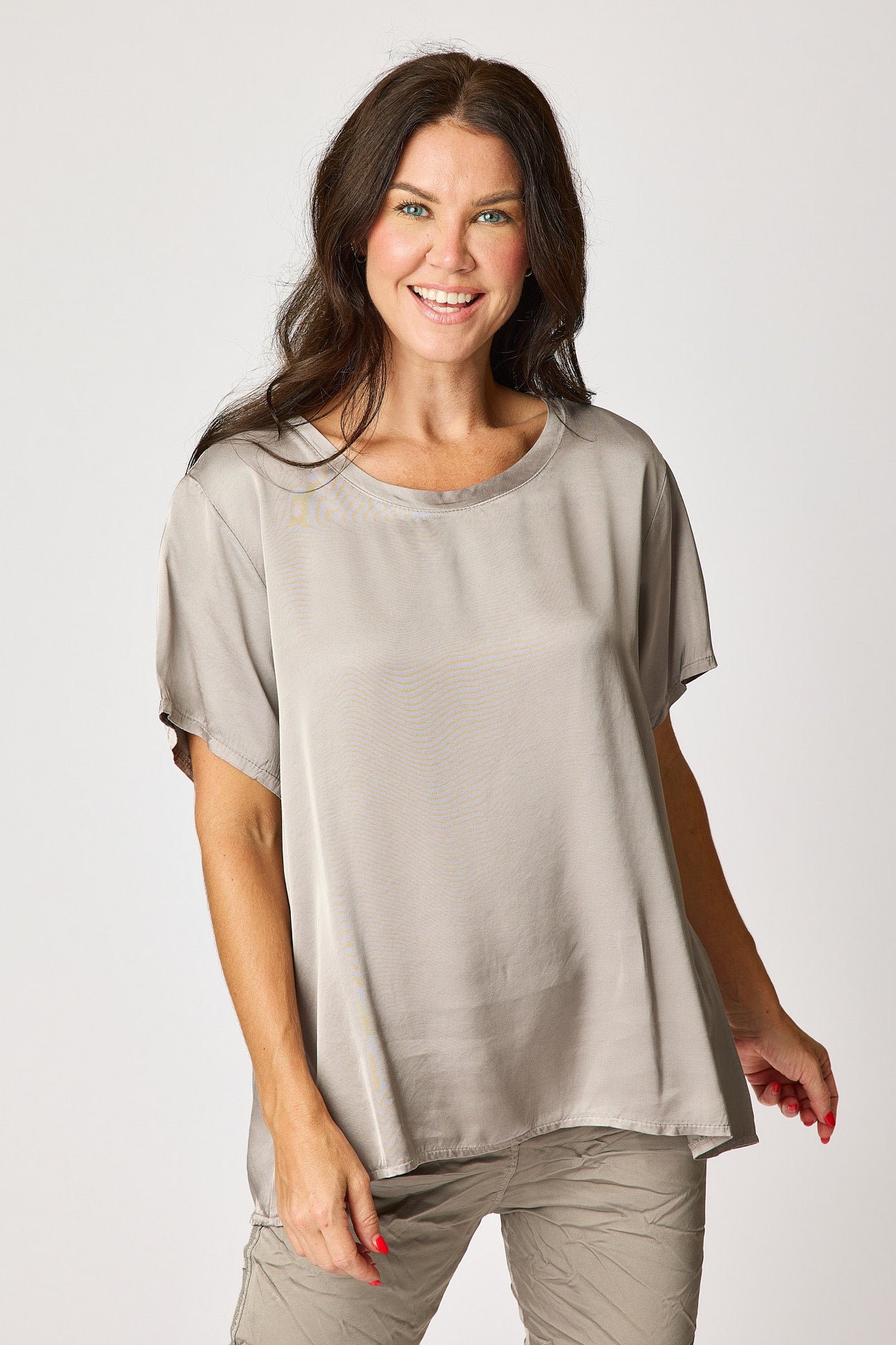 Crew Neck Satin Short Sleeve Blouse (6 Colors)
