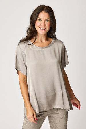 Crew Neck Satin Short Sleeve Blouse (6 Colors)