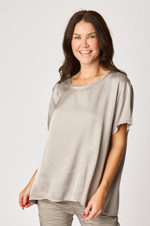 Crew Neck Satin Short Sleeve Blouse (6 Colors)