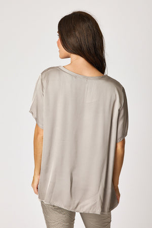 Crew Neck Satin Short Sleeve Blouse (6 Colors)