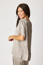 Crew Neck Satin Short Sleeve Blouse (6 Colors)