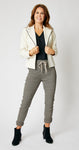 Faux Leather Ivory Beaded Trim Jacket