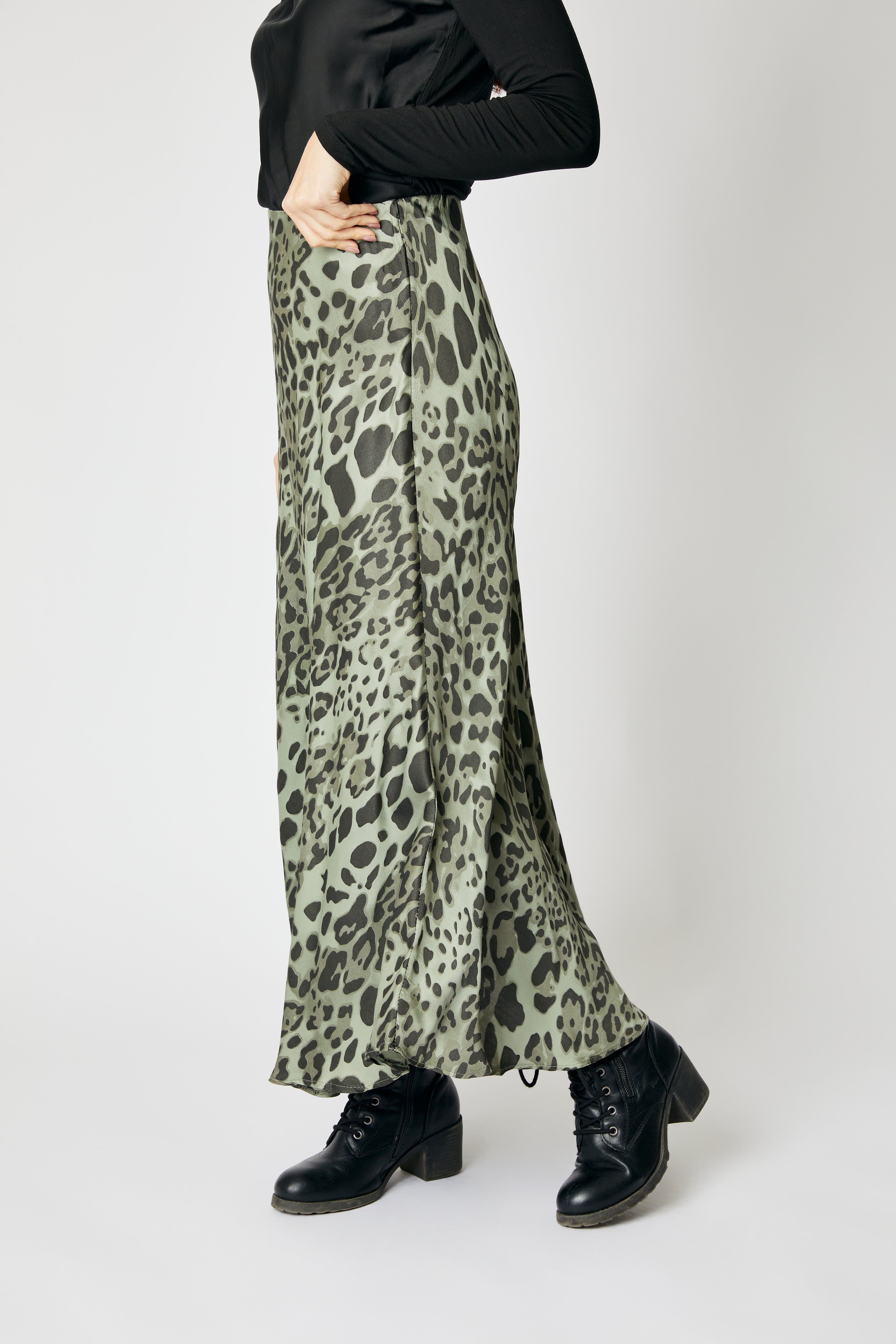 Bias Cut Leopard Skirt