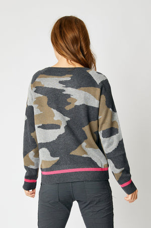 Camo Sweater with a Hot Pink Trim
