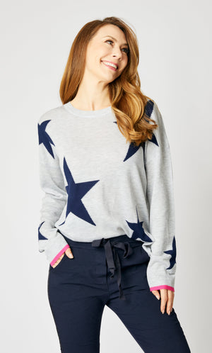 Mega Star Sweater with Hot Pink Trim