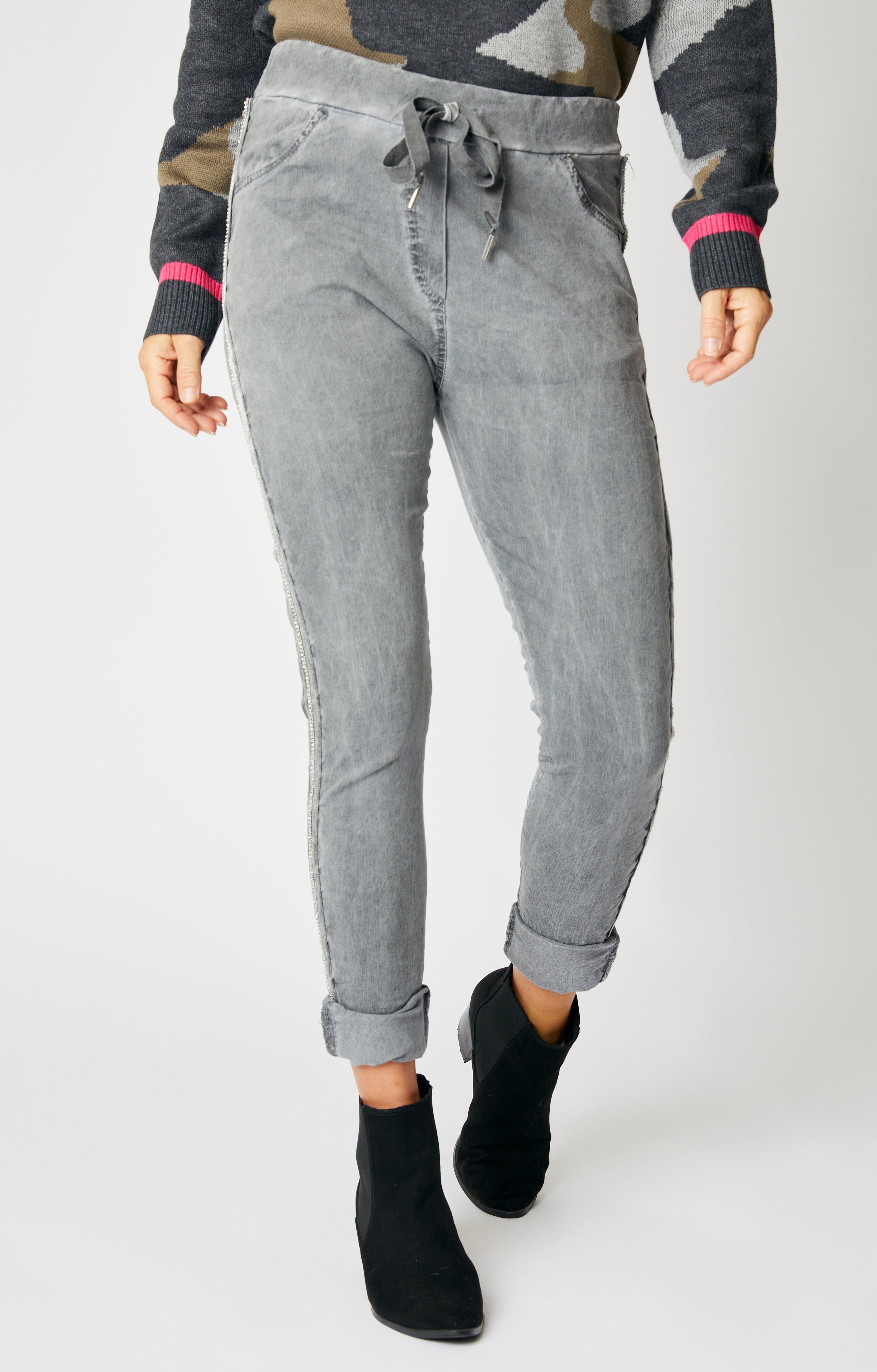 Rhinestone Super-Stretch Italian Pants Solid Colors - Jacqueline B Clothing