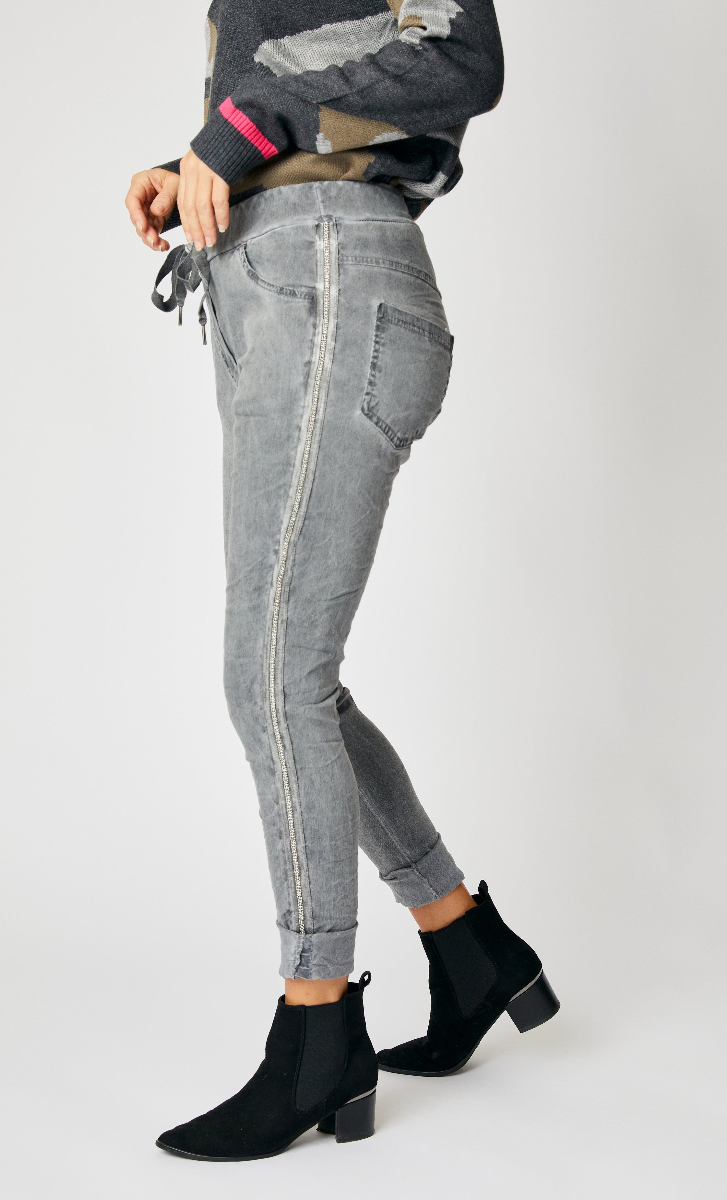Rhinestone Super-Stretch Italian Pants Solid Colors - Jacqueline B Clothing