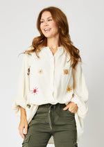 Gauze Boho Top with Embroidered Symbols