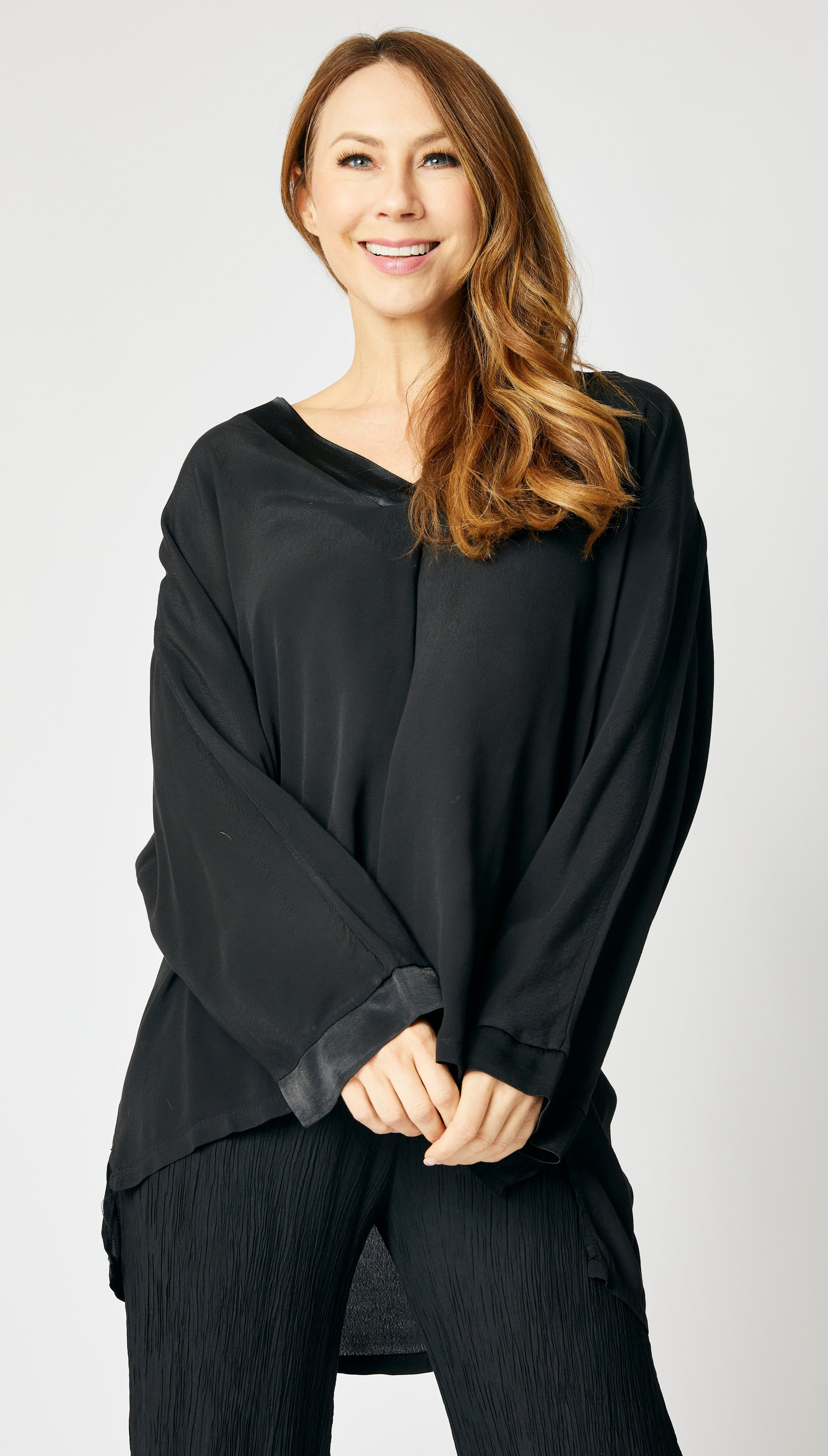 Oversized Satin Trim Top