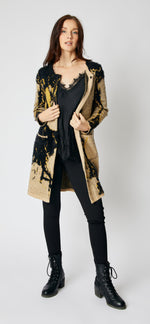 Golden Abstract Long Cardigan - Jacqueline B Clothing