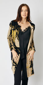 Golden Abstract Long Cardigan - Jacqueline B Clothing