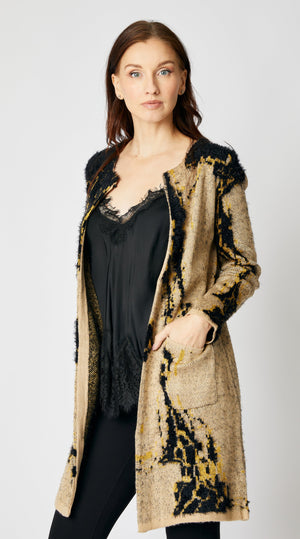 Golden Abstract Long Cardigan - Jacqueline B Clothing