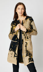 Golden Abstract Long Cardigan - Jacqueline B Clothing