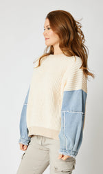 Knit Sweater with Denim Sleeves