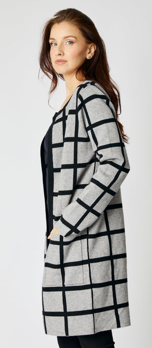Geometric Gray/Black Sweater Coat - Jacqueline B Clothing