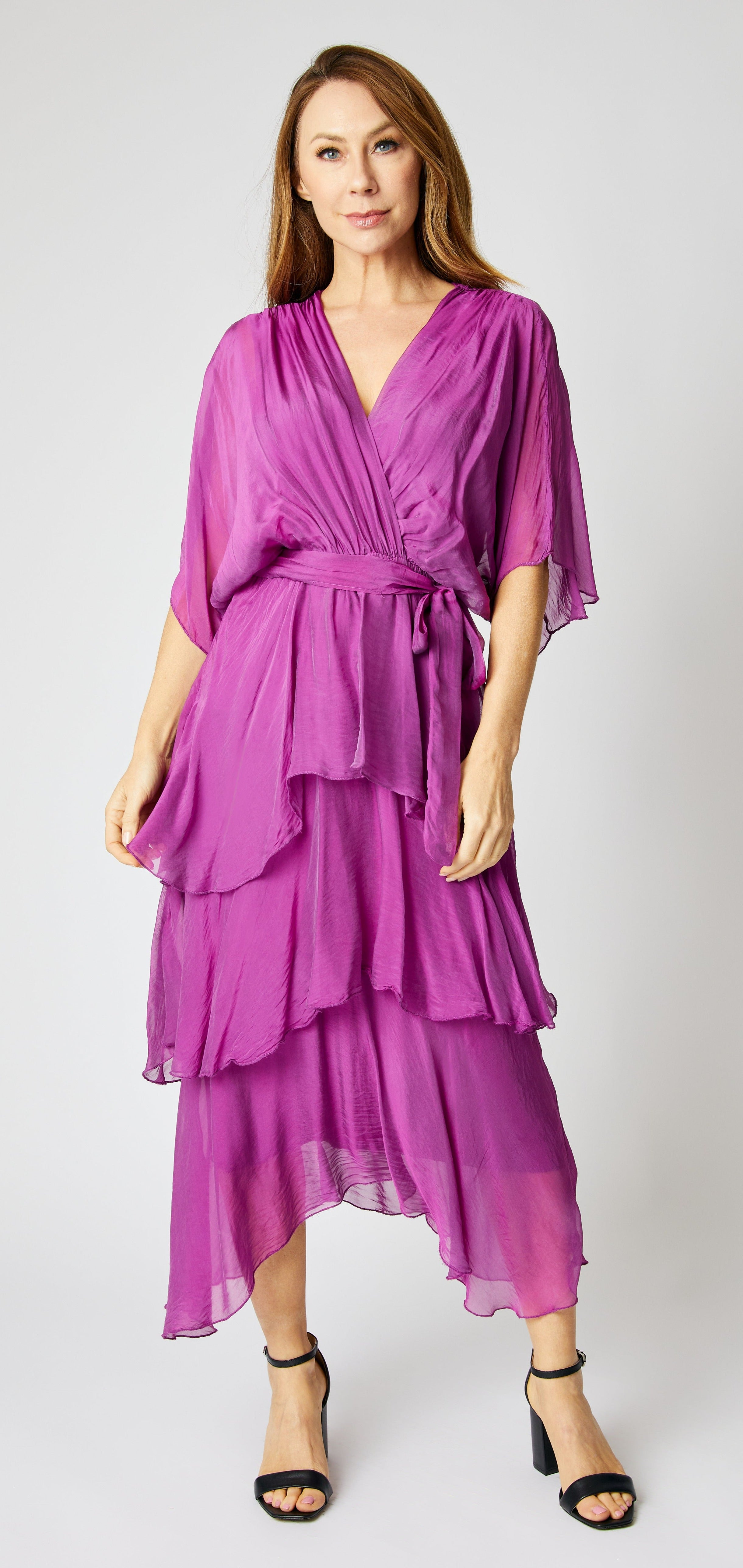 Italian Silk Ruffled Dress – Jacqueline B Clothing