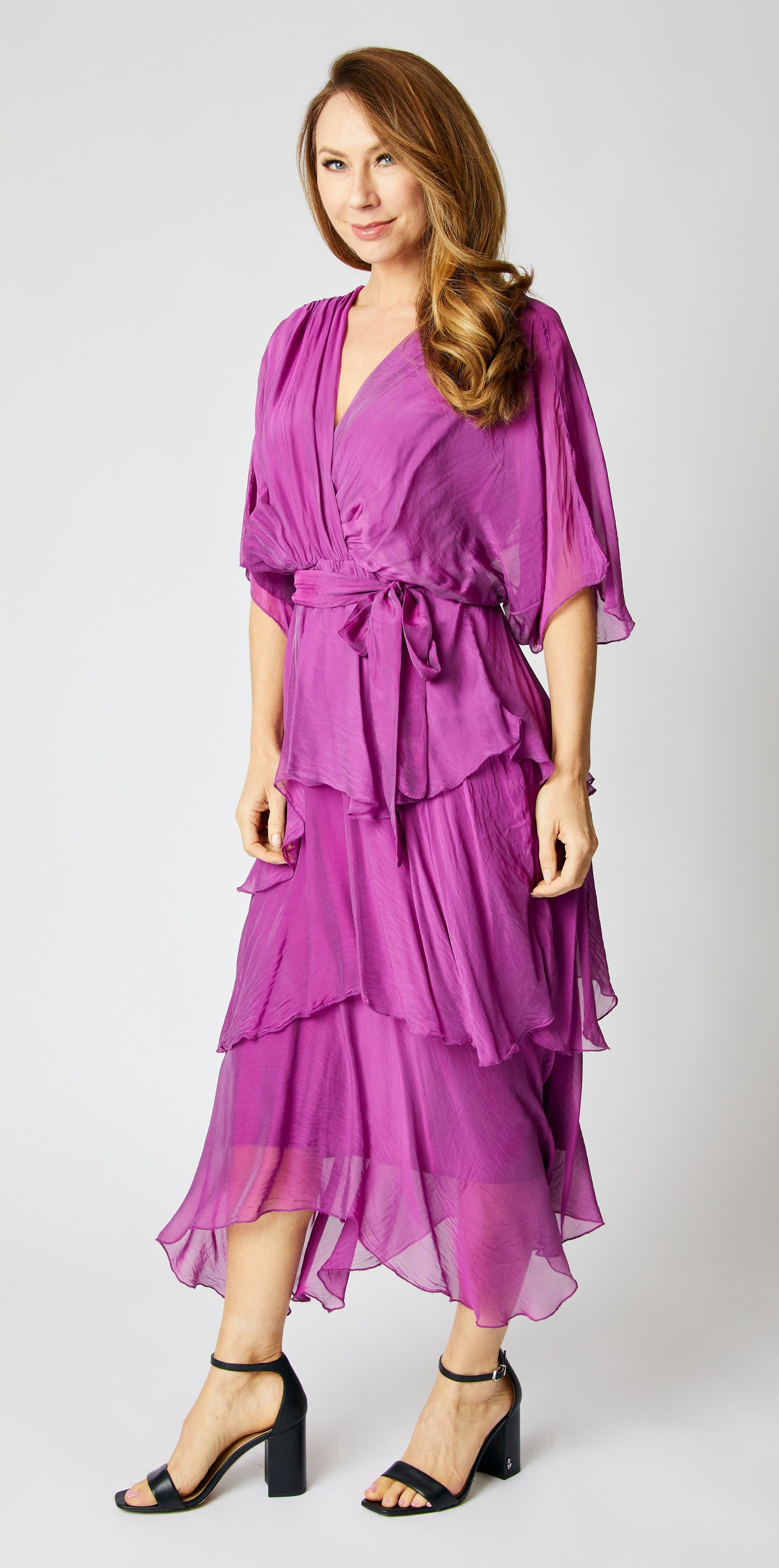 Italian Silk Ruffled Dress – Jacqueline B Clothing