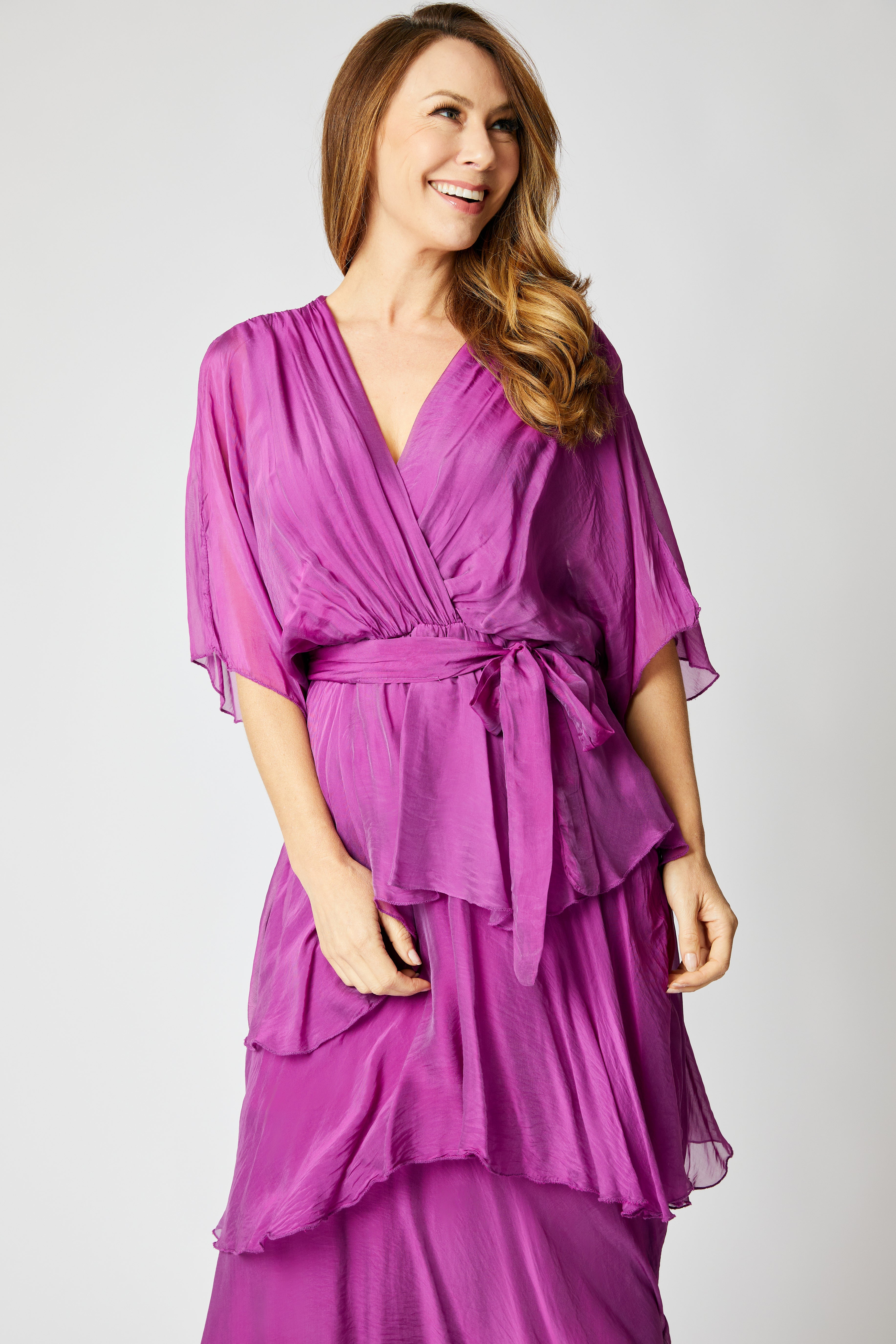 Italian Silk Ruffled Dress – Jacqueline B Clothing