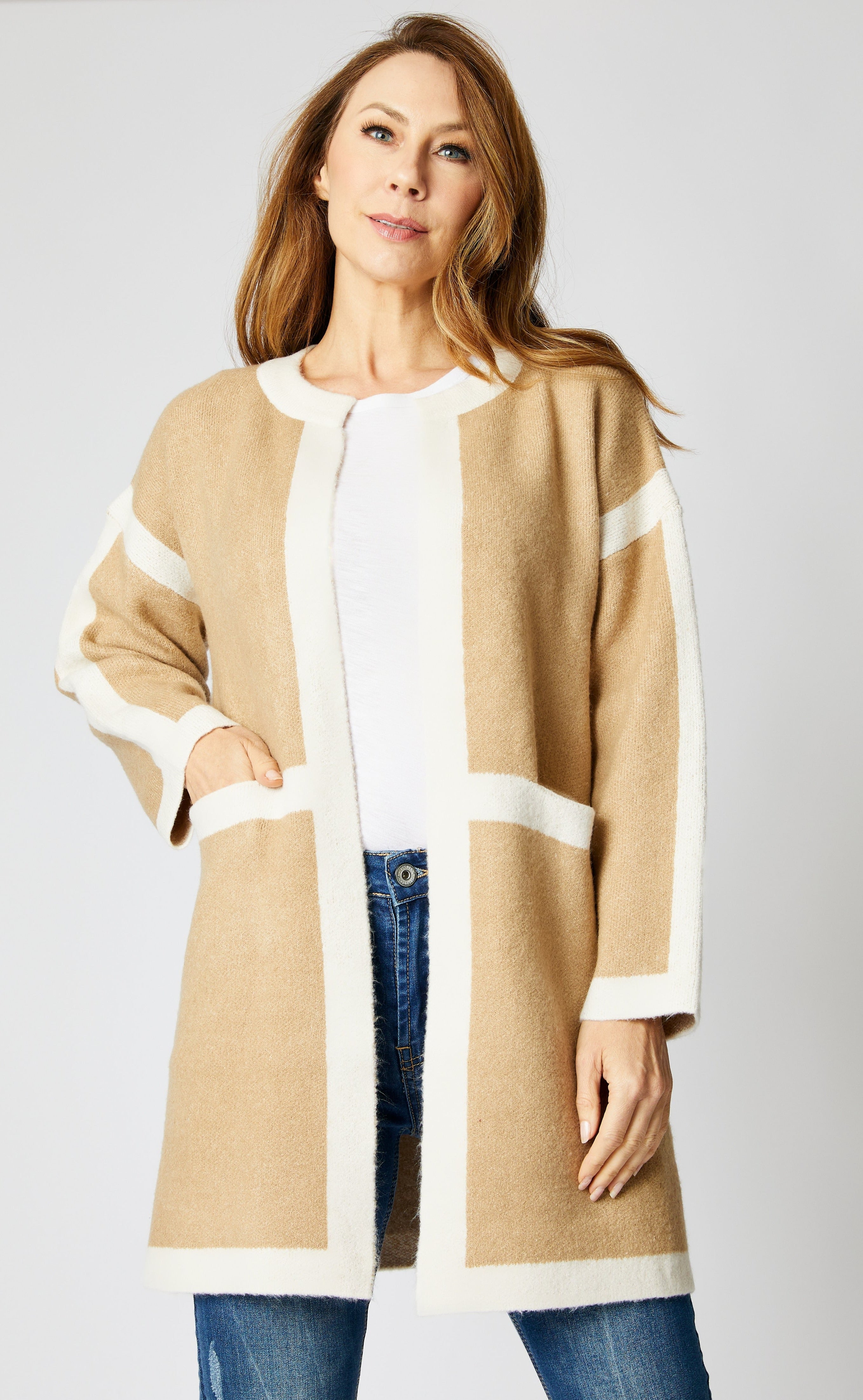 Geometric Camel Coat - Jacqueline B Clothing