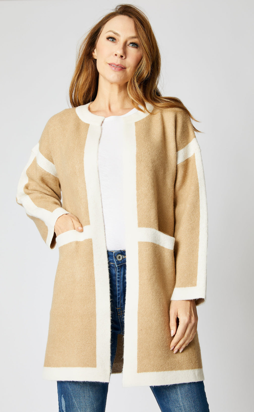 Geometric Camel Coat - Jacqueline B Clothing