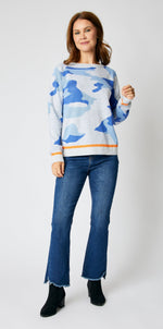 Blue Camo Sweater with an Orange Trim