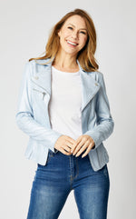 Faux Leather Shimmery Blue Sky Jacket