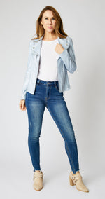 Faux Leather Shimmery Blue Sky Jacket