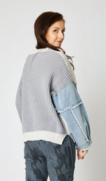 Knit Sweater with Denim Sleeves