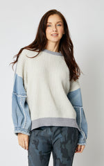 Knit Sweater with Denim Sleeves