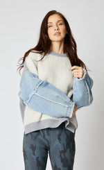 Knit Sweater with Denim Sleeves