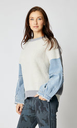 Knit Sweater with Denim Sleeves