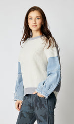 Knit Sweater with Denim Sleeves