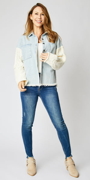 Denim & Cable Knit Shacket