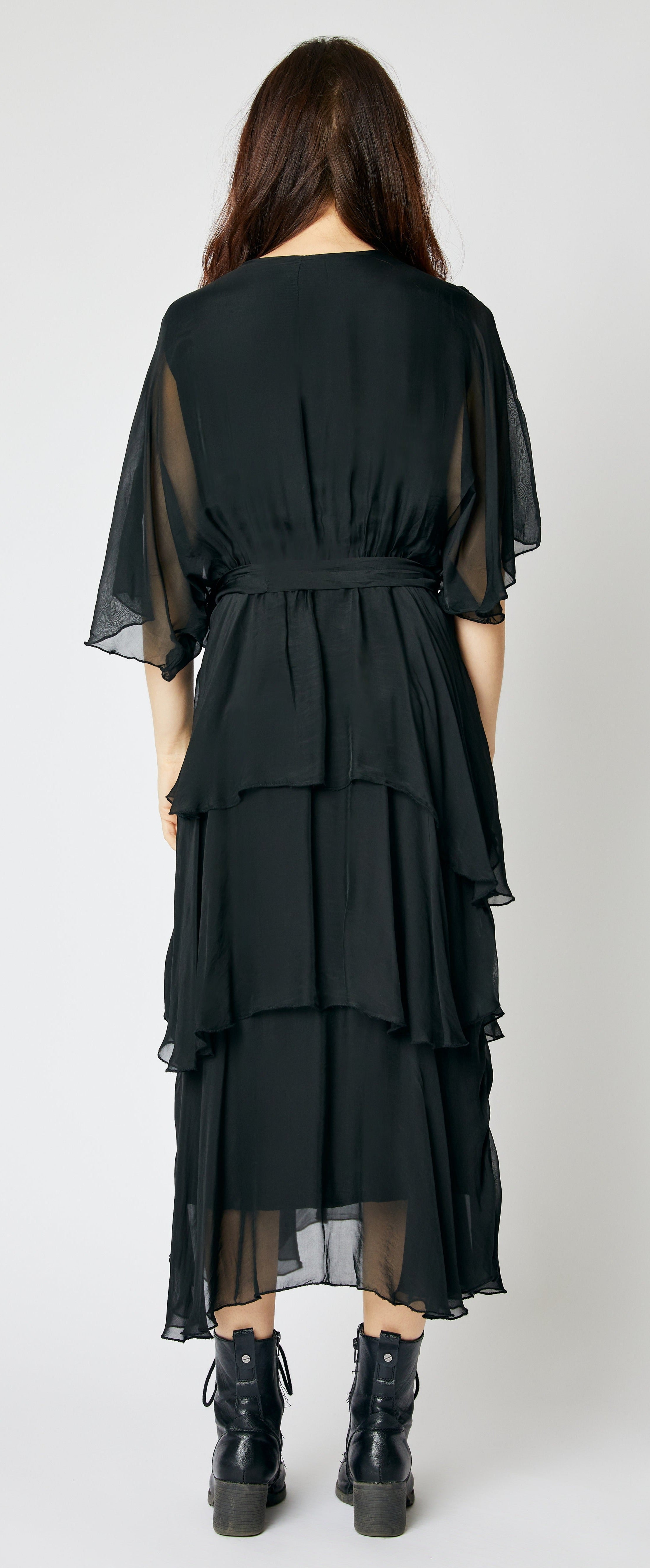 Italian Silk Ruffled Dress – Jacqueline B Clothing