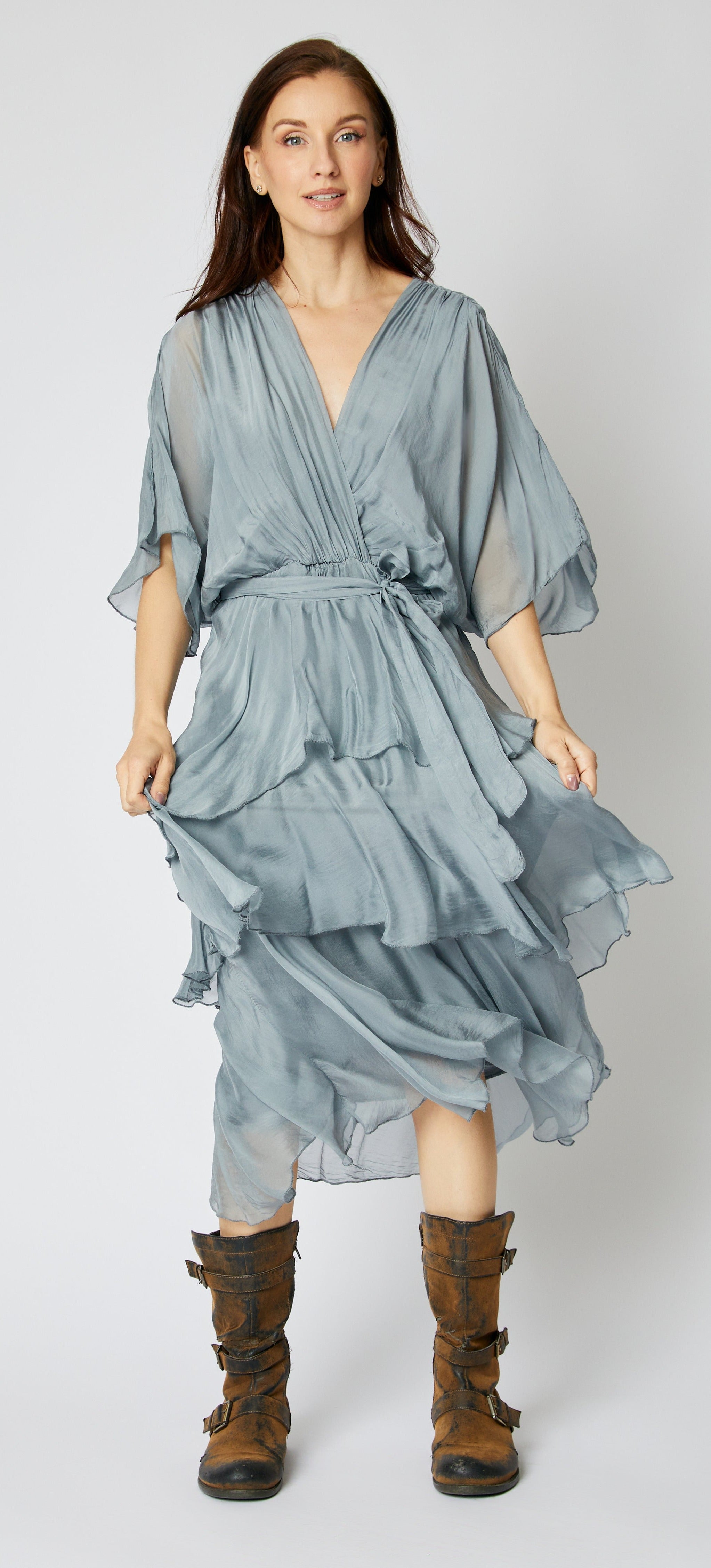 Italian Silk Ruffled Dress – Jacqueline B Clothing