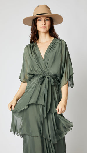 Italian Silk Ruffled Dress Olive Italian Silk Ruffled Dress Olive
