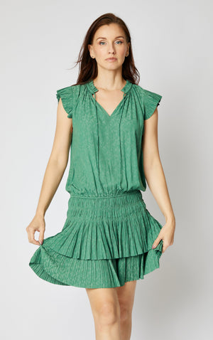 Jacquard Short Sleeve Drop Waist Dress L / Grass Green Jacquard Short Sleeve Drop Waist Dress L / Grass Green