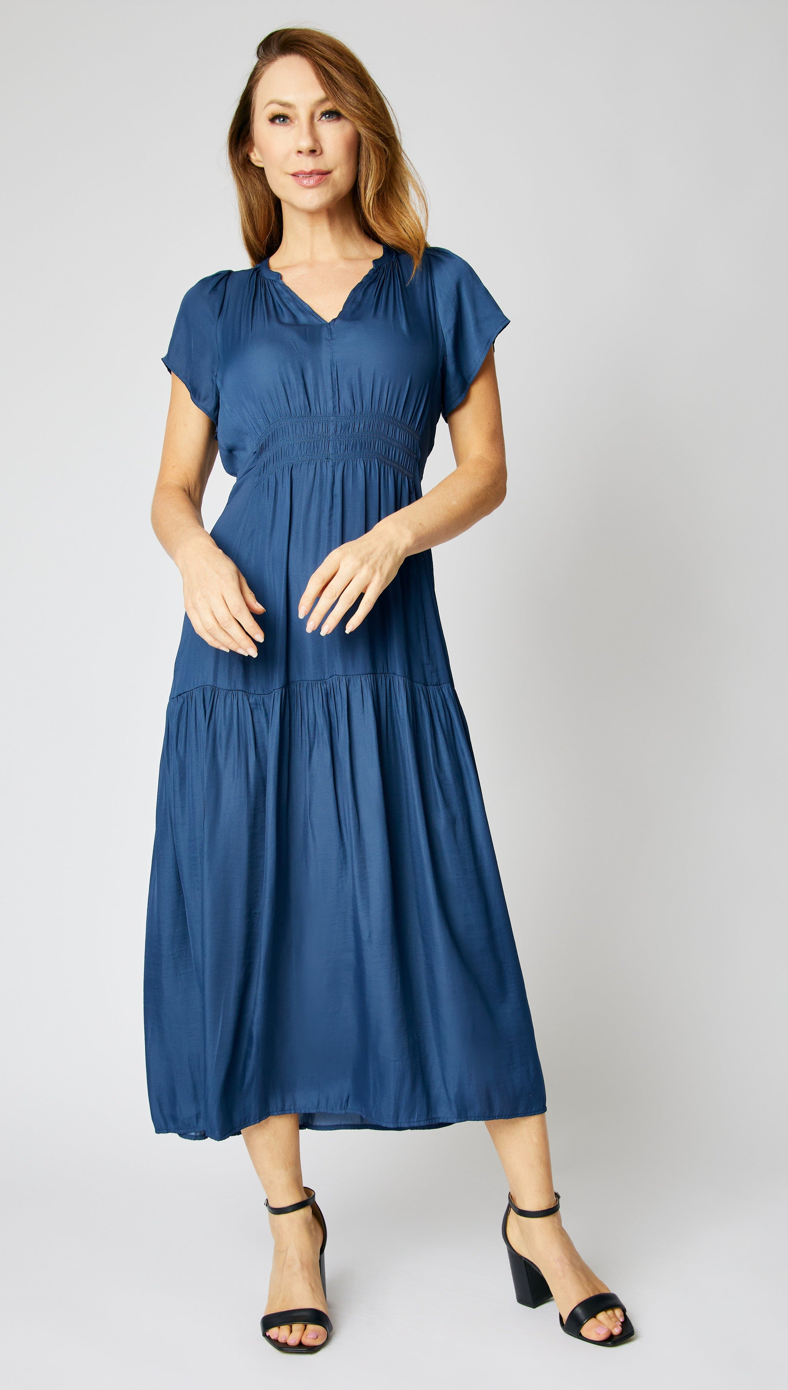 Ruched Short Sleeve Maxi Dress - Jacqueline B Clothing