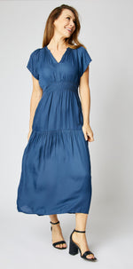 Ruched Short Sleeve Maxi Dress - Jacqueline B Clothing