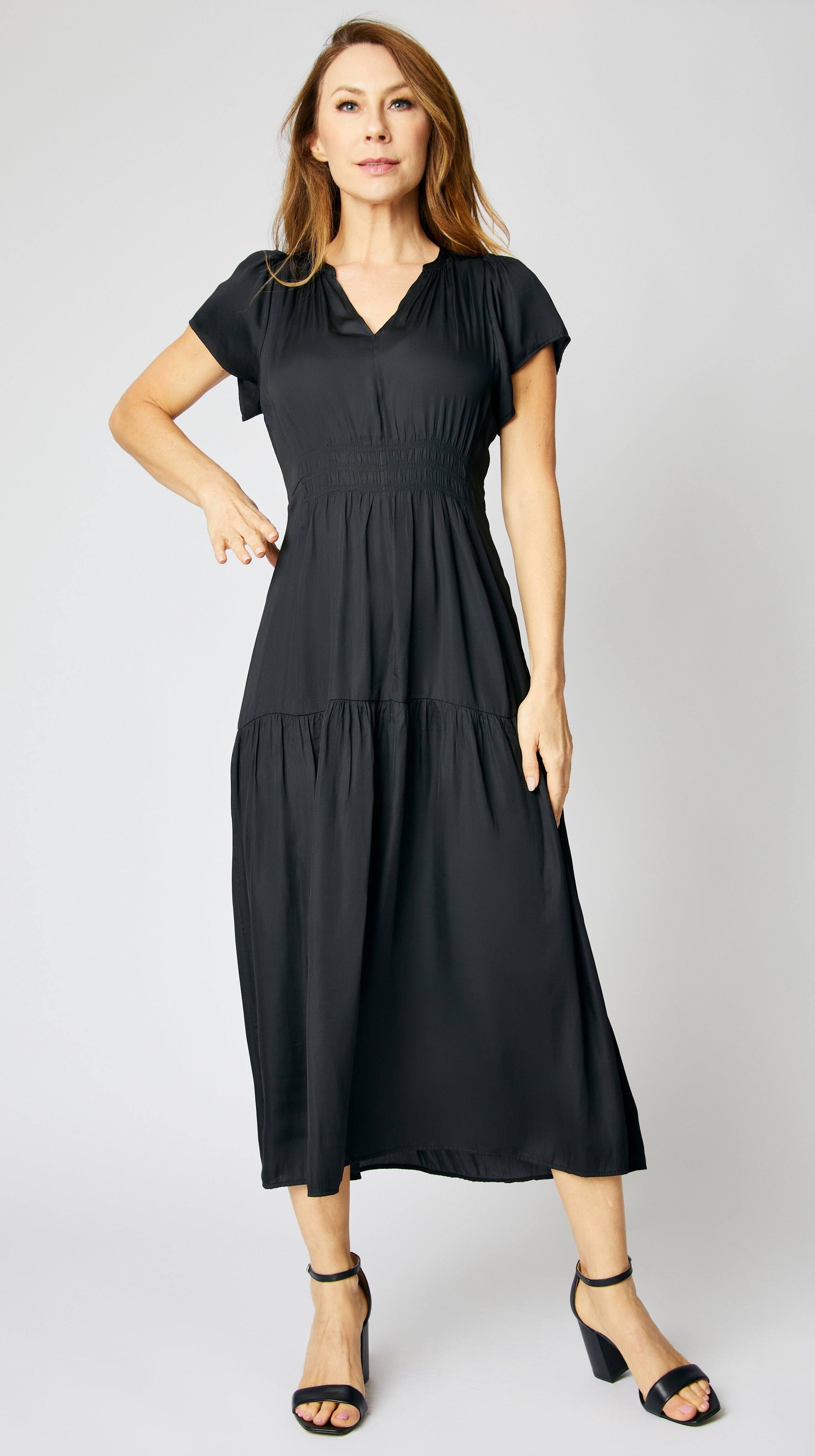 Ruched Short Sleeve Maxi Dress - Jacqueline B Clothing