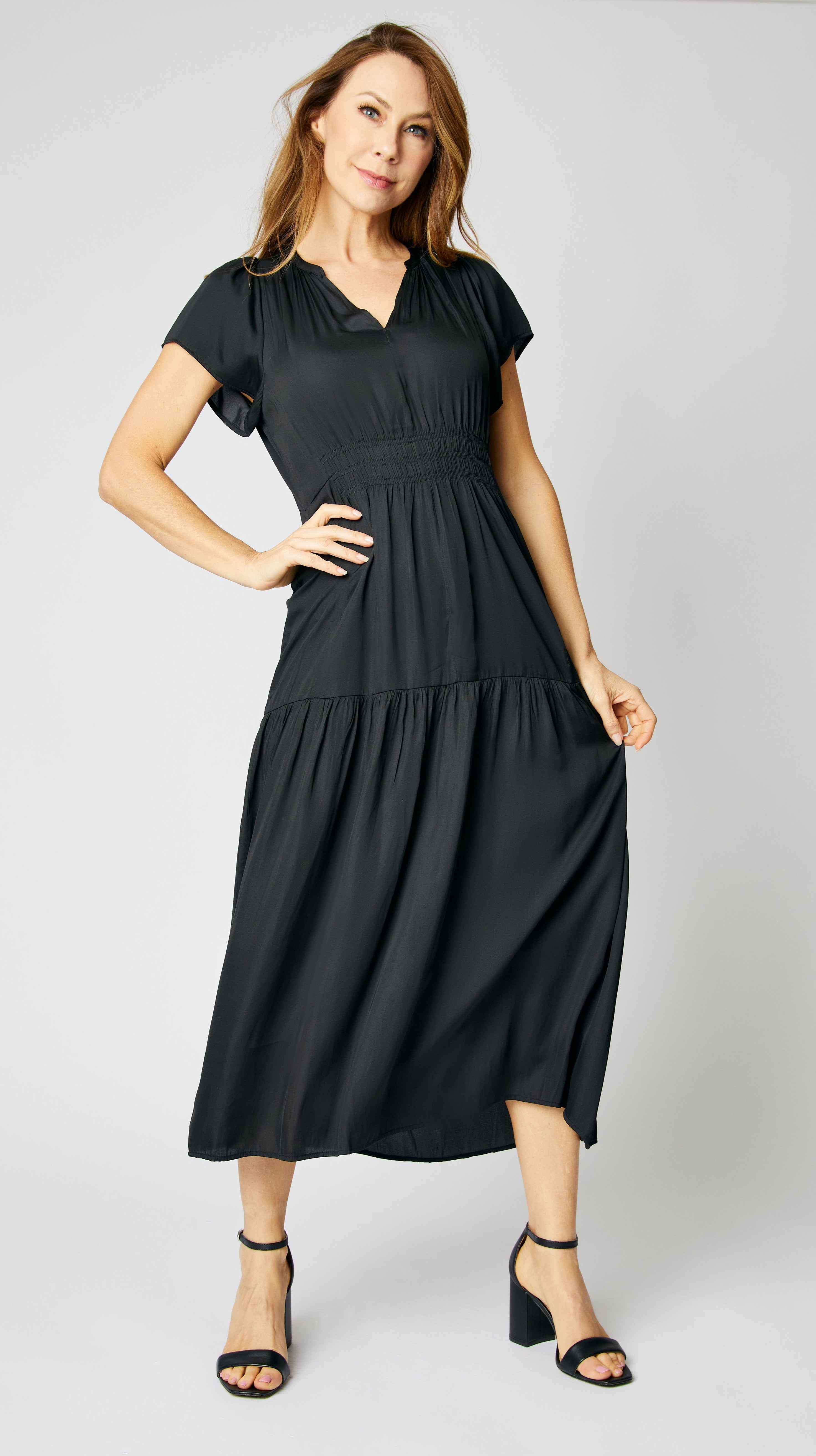 Ruched Short Sleeve Maxi Dress - Jacqueline B Clothing