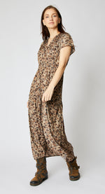 Ruched Short Sleeve Maxi Dress (Patterned)