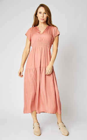Ruched Short Sleeve Maxi Dress - Jacqueline B Clothing