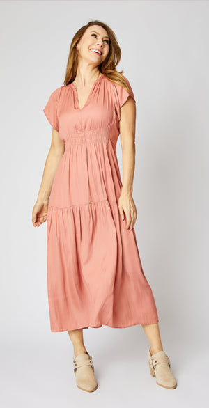 Ruched Short Sleeve Maxi Dress