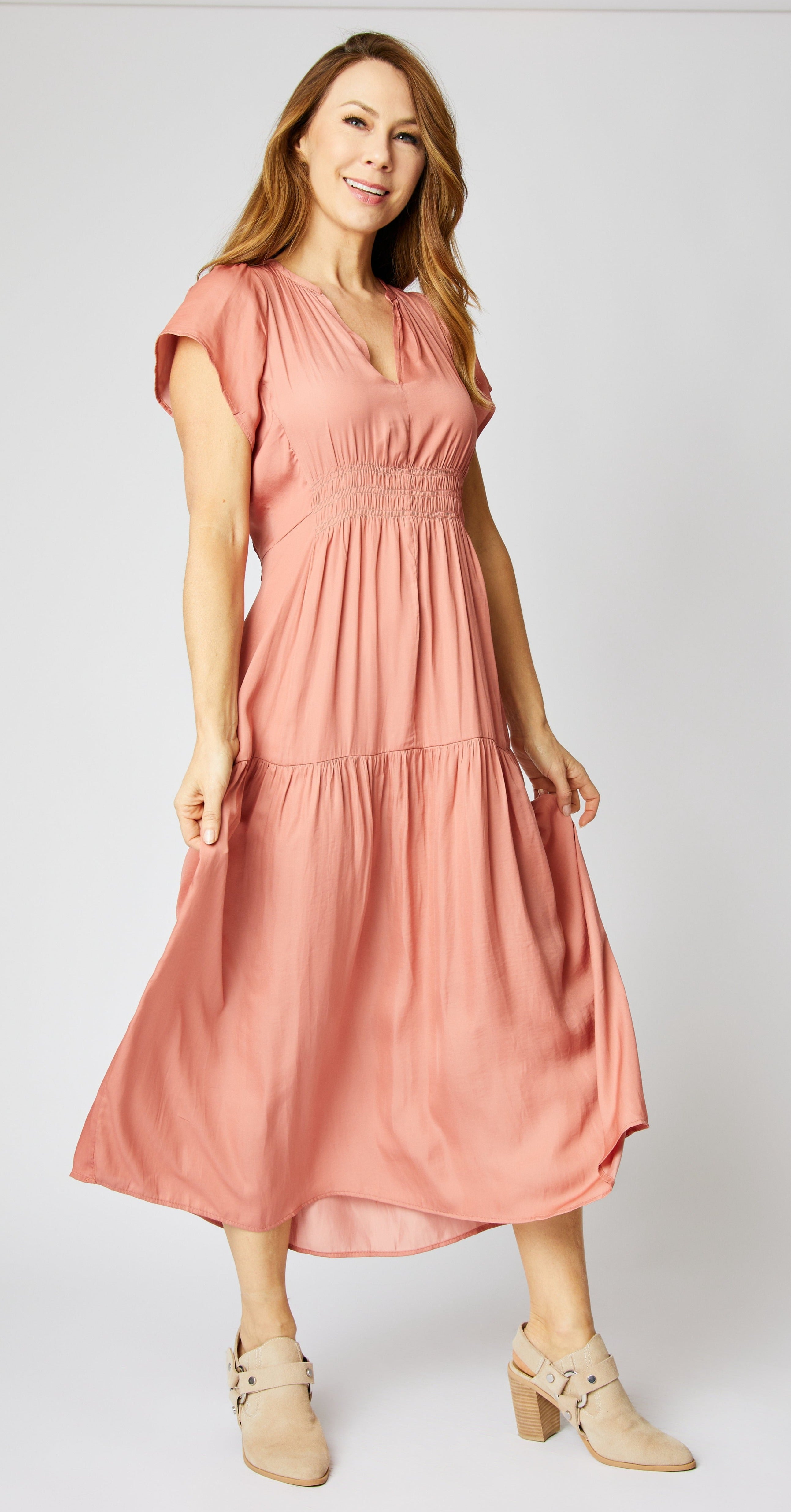 Ruched Short Sleeve Maxi Dress - Jacqueline B Clothing