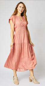 Ruched Short Sleeve Maxi Dress - Jacqueline B Clothing