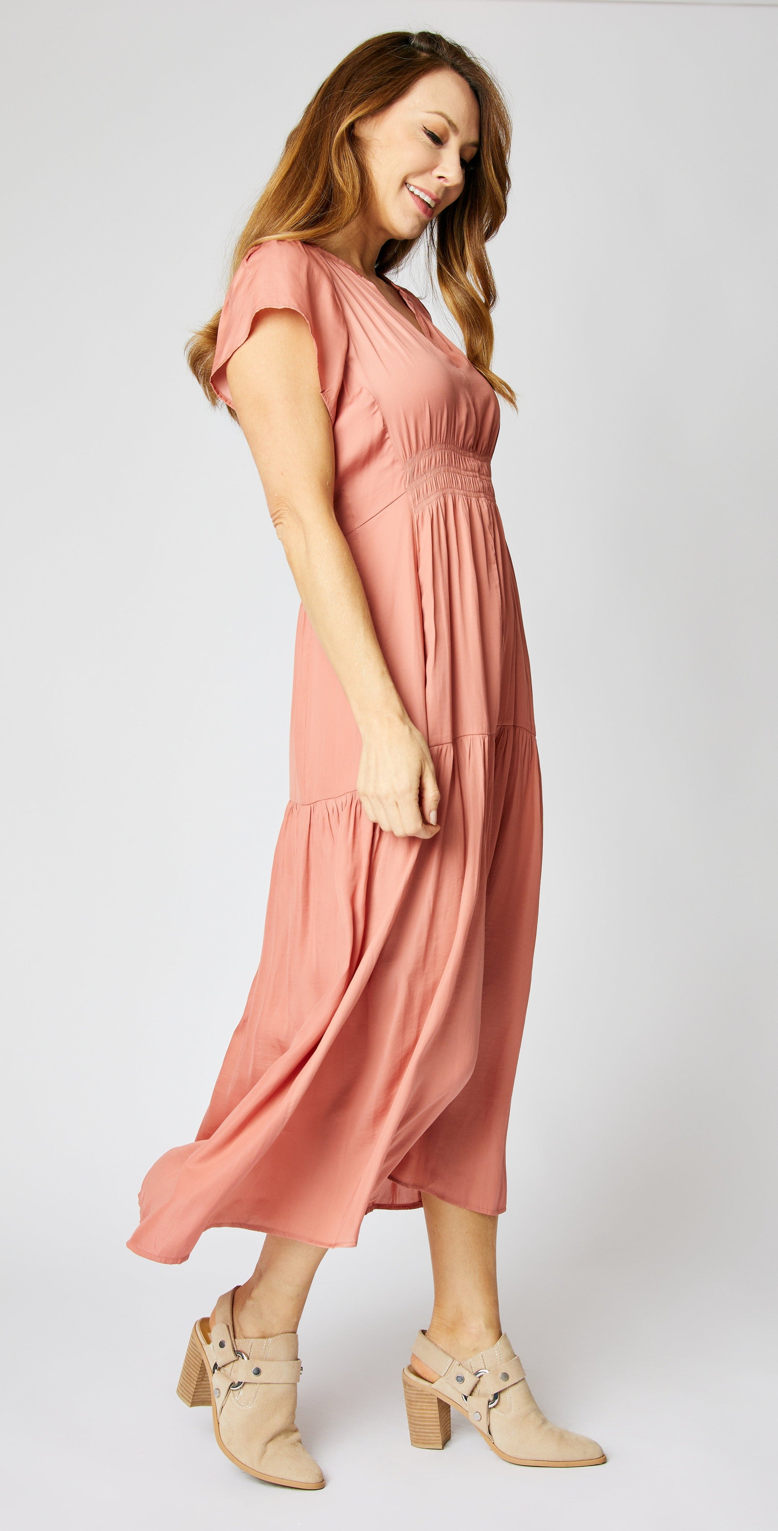 Ruched Short Sleeve Maxi Dress - Jacqueline B Clothing