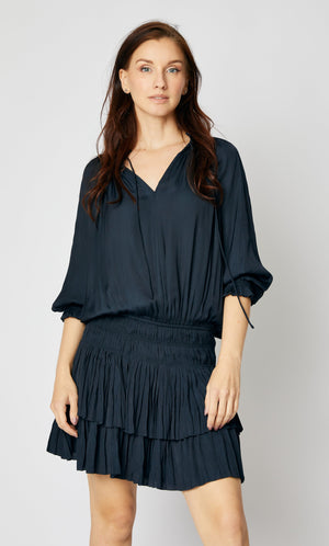3/4 Sleeve Drop Waist Dress M / Black