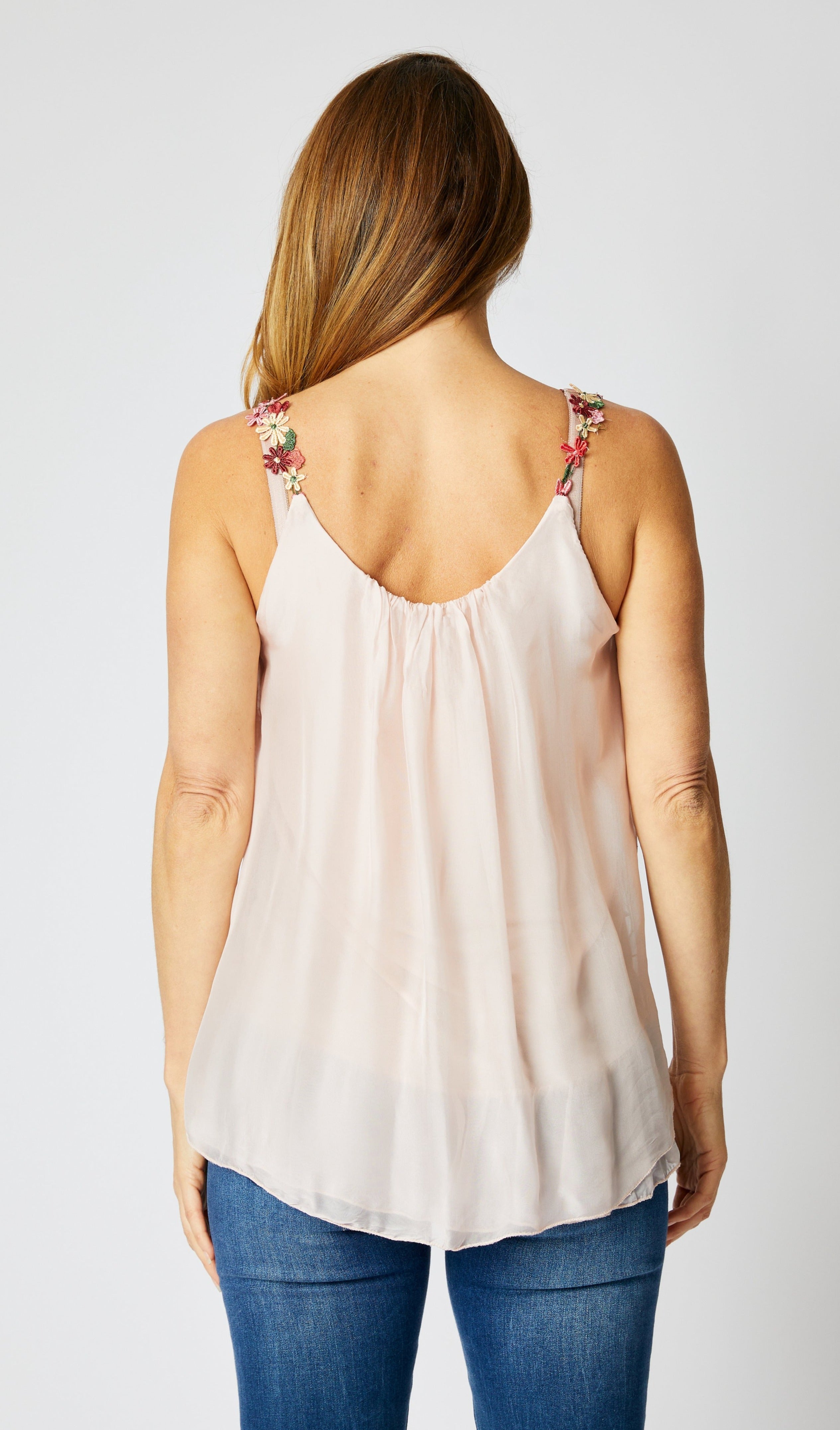 Italian Embroidered Floral Silk Tank